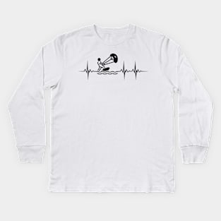 Kitesurfer Heartbeat Kitesurfing Pulse Kiting Kids Long Sleeve T-Shirt